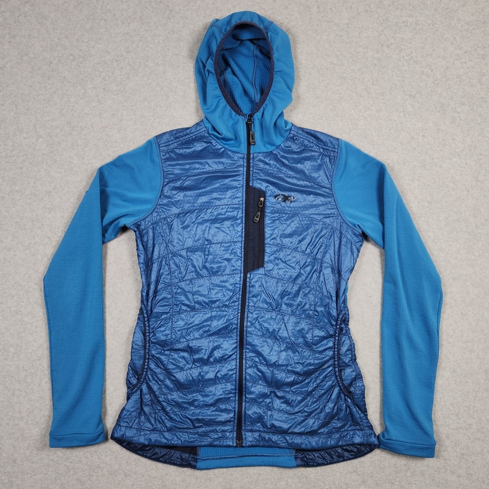 Outdoor Research Jacket Womens Medium Blue Deviator Hoody Ultralight Puffer